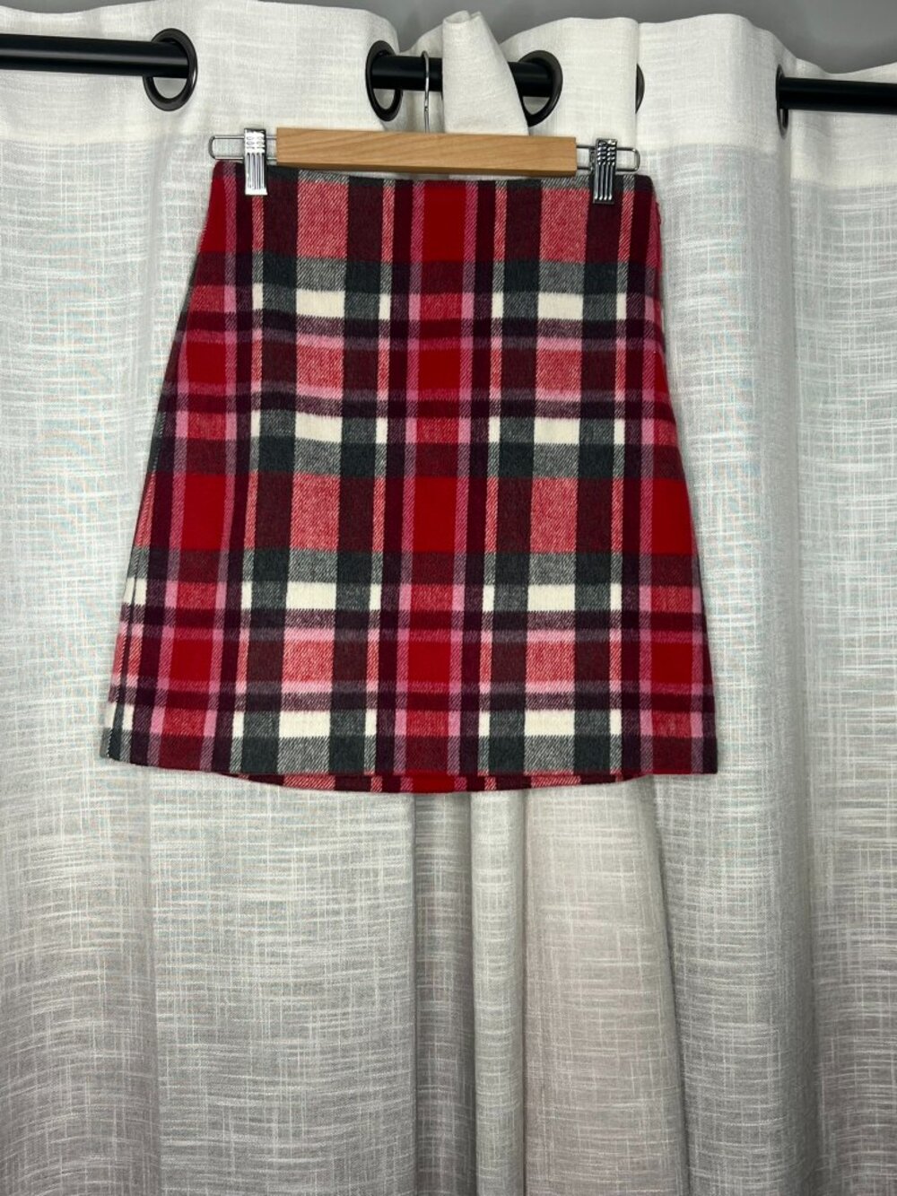 Loft Red, Black, White, and Pink Plaid Skirt